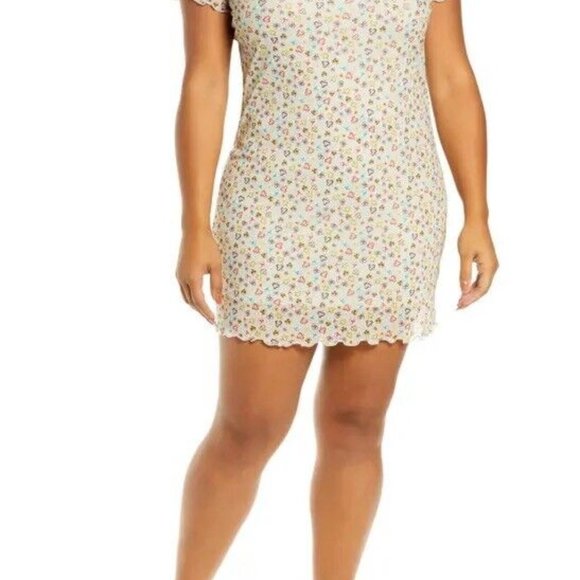 BP Nordstrom NWT Mesh Overlay Sheath Dress Sz XL Ivory Ditsy Floral Stretchy - Picture 1 of 5